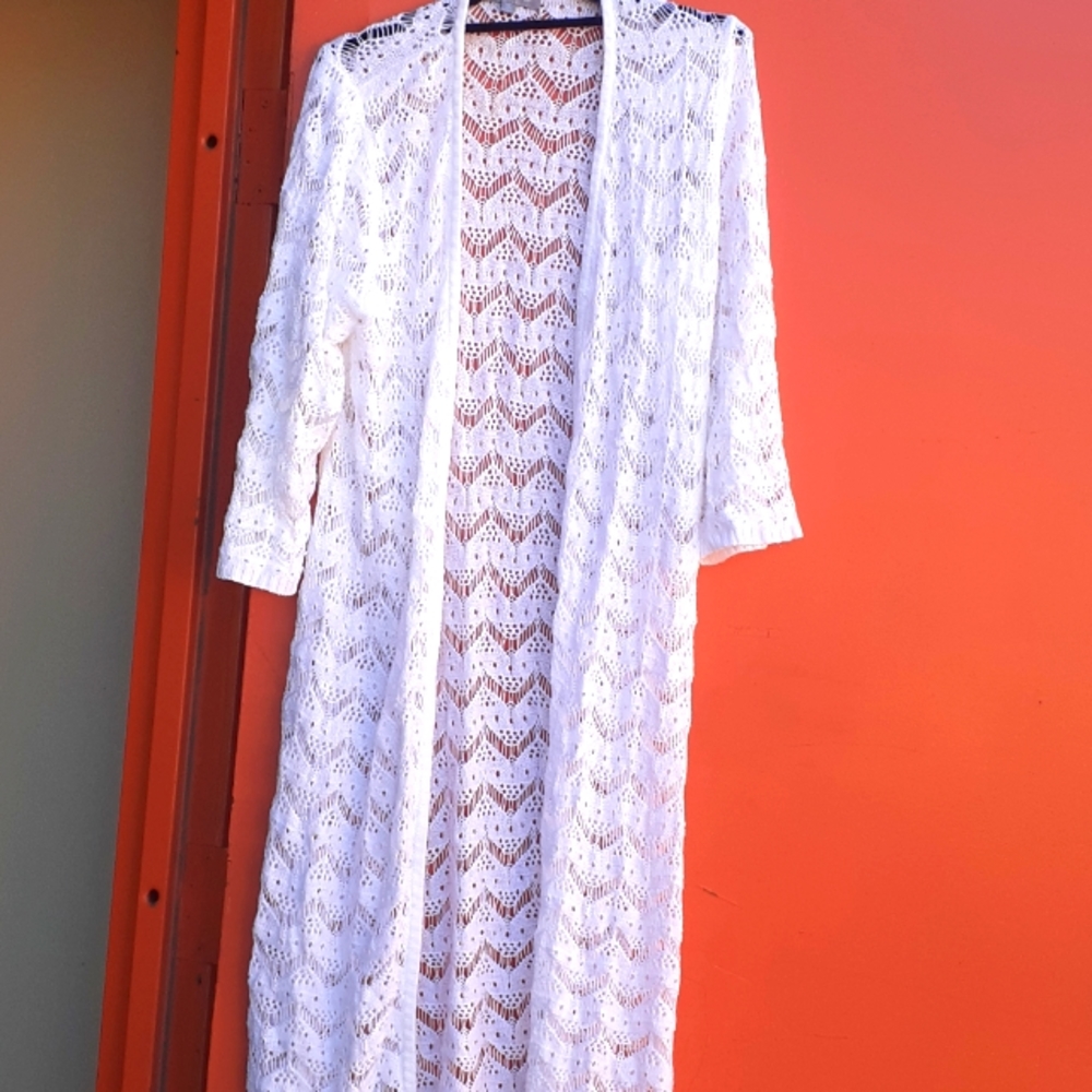 Purple Snow Chevron Knit Duster / Cardigan Size L white Long Maxi